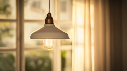 Cozy room lit by evening light fixture
