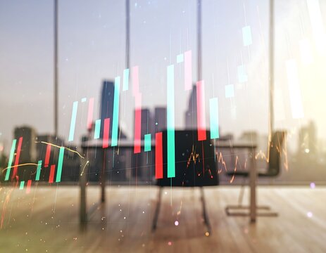 Abstract financial chart overlaid on a modern office space - Powered by Adobe