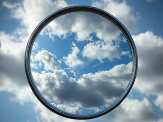 Blue sky with clouds and a circular object in the center