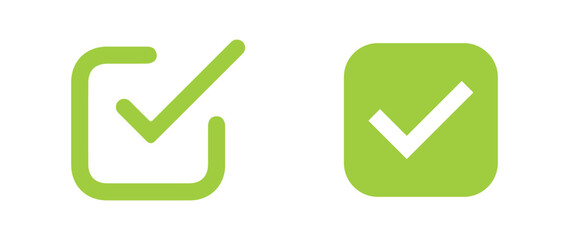 Green check mark icon set. Tick symbol in green color, vector illustration.