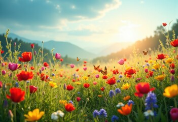Vibrant Wildflower Meadow Full Bloom Colorful Nature Landscape Stunning Flora алкого