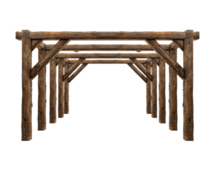 Wooden Architectural Structure Isolated, Exhibiting Textural Details and Geometric Precision on an Undefined Plane