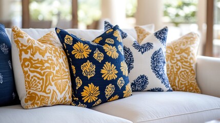 Decorative pillows on a stylish white couch