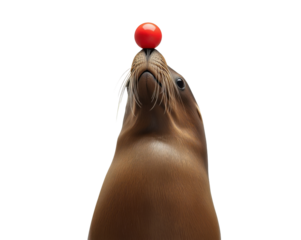 Majestic seal balancing a vibrant red sphere gracefully on its nose an enchanting spectacle