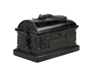 Ornate decorative box adorned with a striking serpent sculpture on its lid and floral pattern