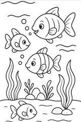 Fototapeta premium hand drawn vector illustration of underwater cartoon adventure coloring page for kids line art