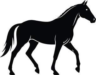Obraz premium vector silhouette, trotting horse mid-step, lifted foreleg, side view, solid black