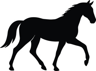 Obraz premium vector silhouette, trotting horse mid-step, lifted foreleg, side view, solid black