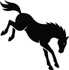 vector silhouette, bucking horse, arched back and kicked hind legs, side view, solid black