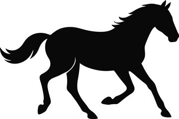 vector silhouette, trotting horse mid-step, lifted foreleg, side view, solid black