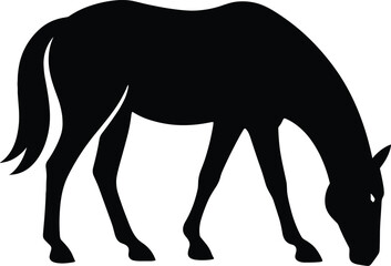 vector silhouette, grazing horse head down, side view, solid black