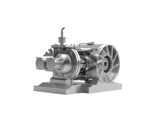 Silver Industrial Generator Detailed Machine Rendering on an Isolated Display with Technical Design