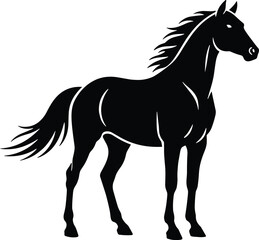 vector silhouette, horse standing tail swishing, side view, solid black
