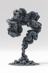 Dark ink cloud forms an abstract question mark.
