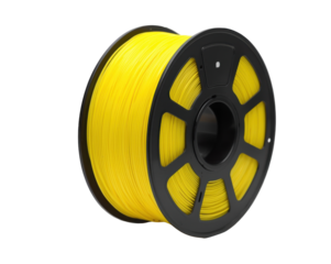 Vibrant yellow 3D printer filament spool showcasing its vibrant color and smooth texture