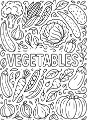 Obraz premium vegetables cartoon outline hand drawn Line Art illustration doodle art coloring page for kids