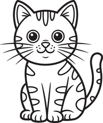 Adorable Cartoon Cat Illustration with Striped Markings and Playful Expression on Transparent BG