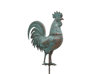 Weather vane in the shape of a rooster, showing its traditional role in rural environments