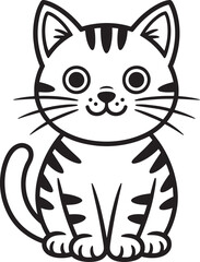 Adorable Striped Tabby Cat Illustration with Big Eyes and Whiskers on Transparent Background