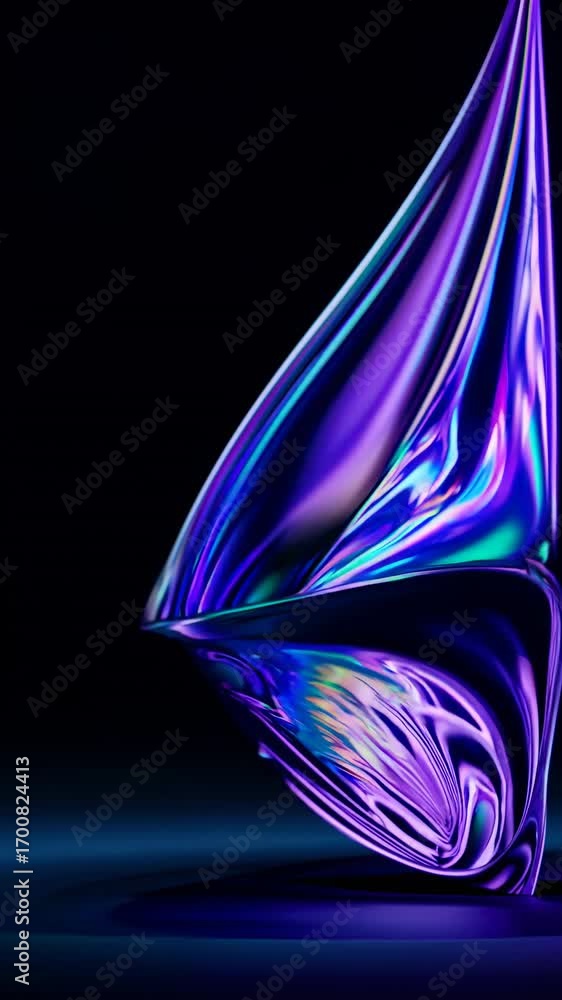 Poster abstract video concept with a dynamic, fluid-like form in vibrant blues and purples. captured from a