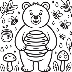 Charming Bear with Honeycomb Illustration Whimsical Forest Creature with Sweet Treat
