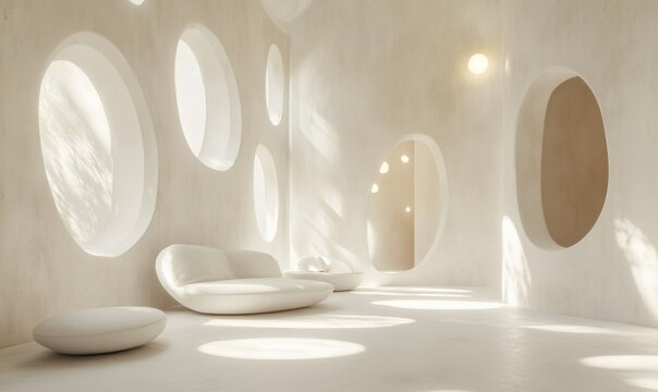 Modern interior with circular windows