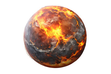 Fiery planet surface isolated on a transparent background