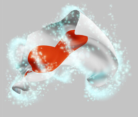 Love, vector 3d flag in whirlwind of magical radiance