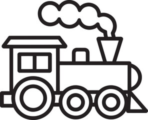Classic Steam Train Engine with Smoke Outline Vector Illustration for Transportation © Pappu0099