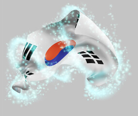 Korea, vector 3d flag in whirlwind of magical radiance