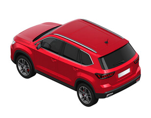 Detailed Isometric Vehicle, Modern Automotive Design, Geometric View, Isolated on Transparent Background.