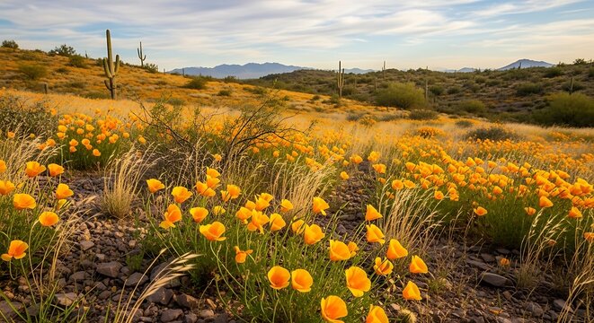 Desert Wildflowers Bloom in Arizona Landscape.