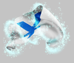 Yuan, vector 3d flag in whirlwind of magical radiance