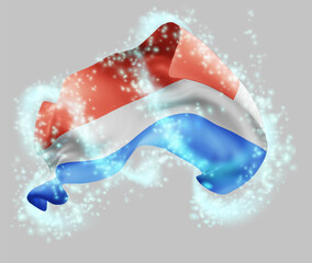 Netherlands, vector 3d flag in whirlwind of magical radiance