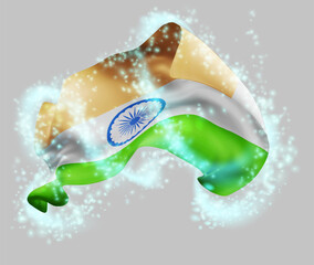 India, vector 3d flag in whirlwind of magical radiance