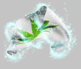 Сannabis, vector 3d flag in whirlwind of magical radiance