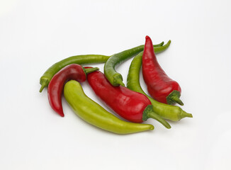 Colorful mixed peppers (Capsicum annuum) isolated on white background