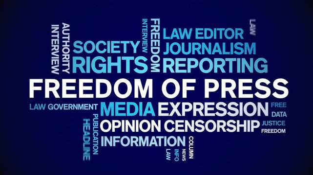 Freedom of Press animated word cloud-text design animation tag kinetic typography seamless loop.