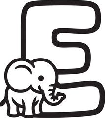 Letter E with Elephant Illustration for Educational Purposes and Children's Learning Material