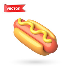 3D vector cartoon hot dog with mustard