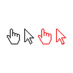 Pixelated Cursor Icons Hand and Arrow vector illustration