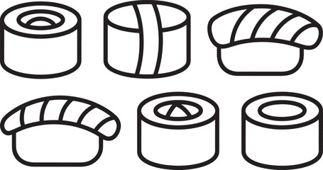 Simple Outline Vector Illustration of Sushi Rolls and Nigiri on a Transparent Backdrop © Pappu0099