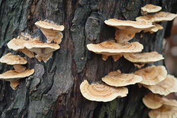 Fototapeta premium Tree with a large number of mushrooms growing on it