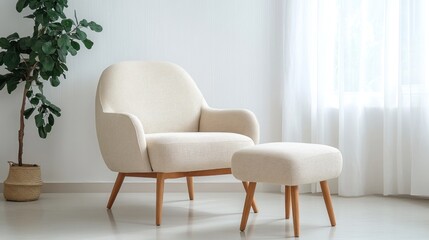Cozy armchair and ottoman in bright living room