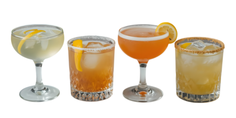 Festive Cocktail Assortment: A curated selection of craft cocktails, expertly arranged. each cocktail presents a visual delight. perfect for evoking a sense of enjoyment.