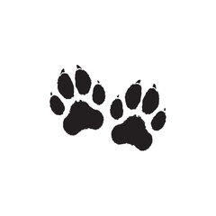 Two black wolf paw prints with fur texture animal track