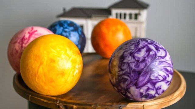 Colorful bowling balls on a table
