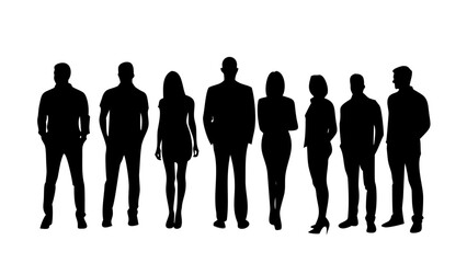 Silhouette people group team crowd standing person human business shadow figure men women together black