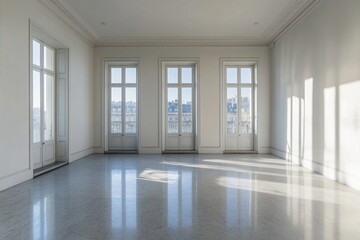 Fototapeta premium Bright and spacious interior with large windows