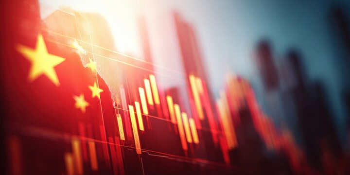 Market trends impact on Chinese economy reflected through stock market fluctuations and visual data displays